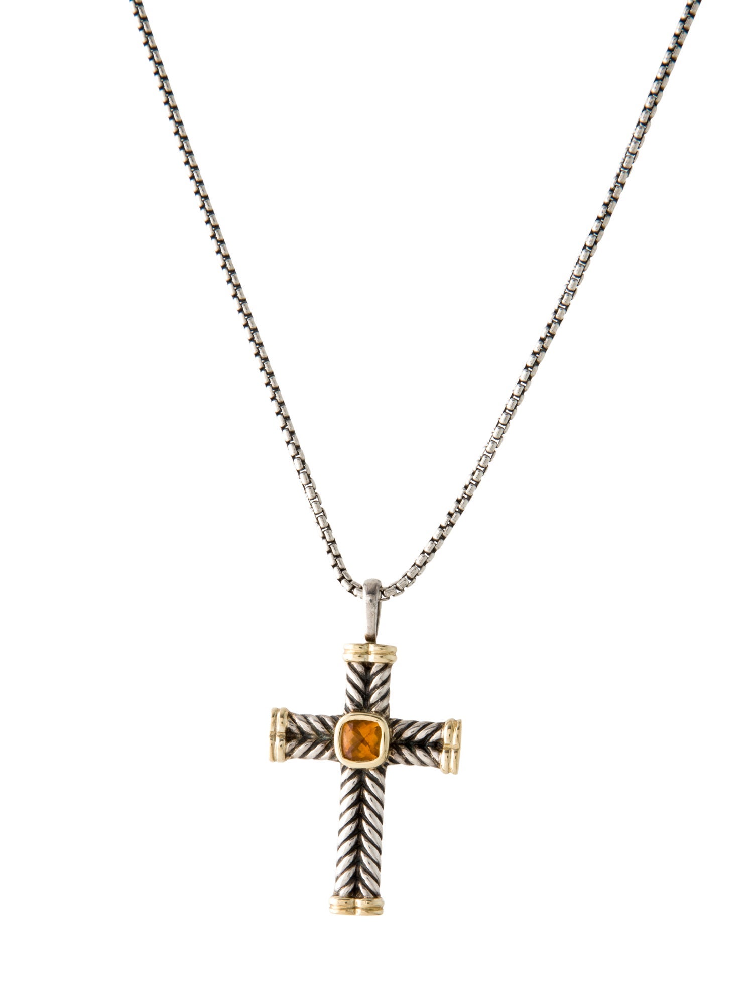 David Yurman Citrine Chevron Cross Pendant Necklace