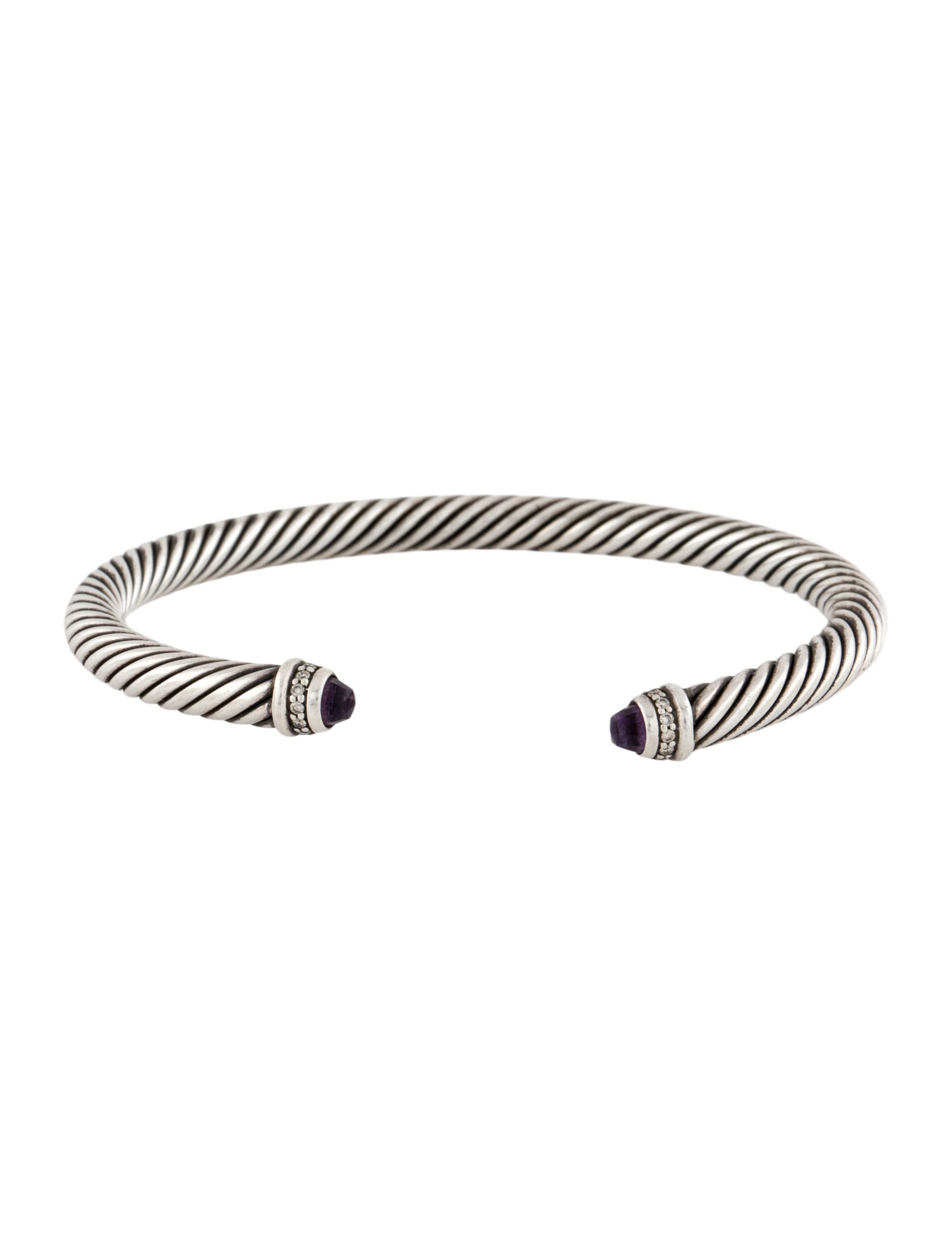 David Yurman Amethyst &Diamond Classic Cable Cuff Bracelet