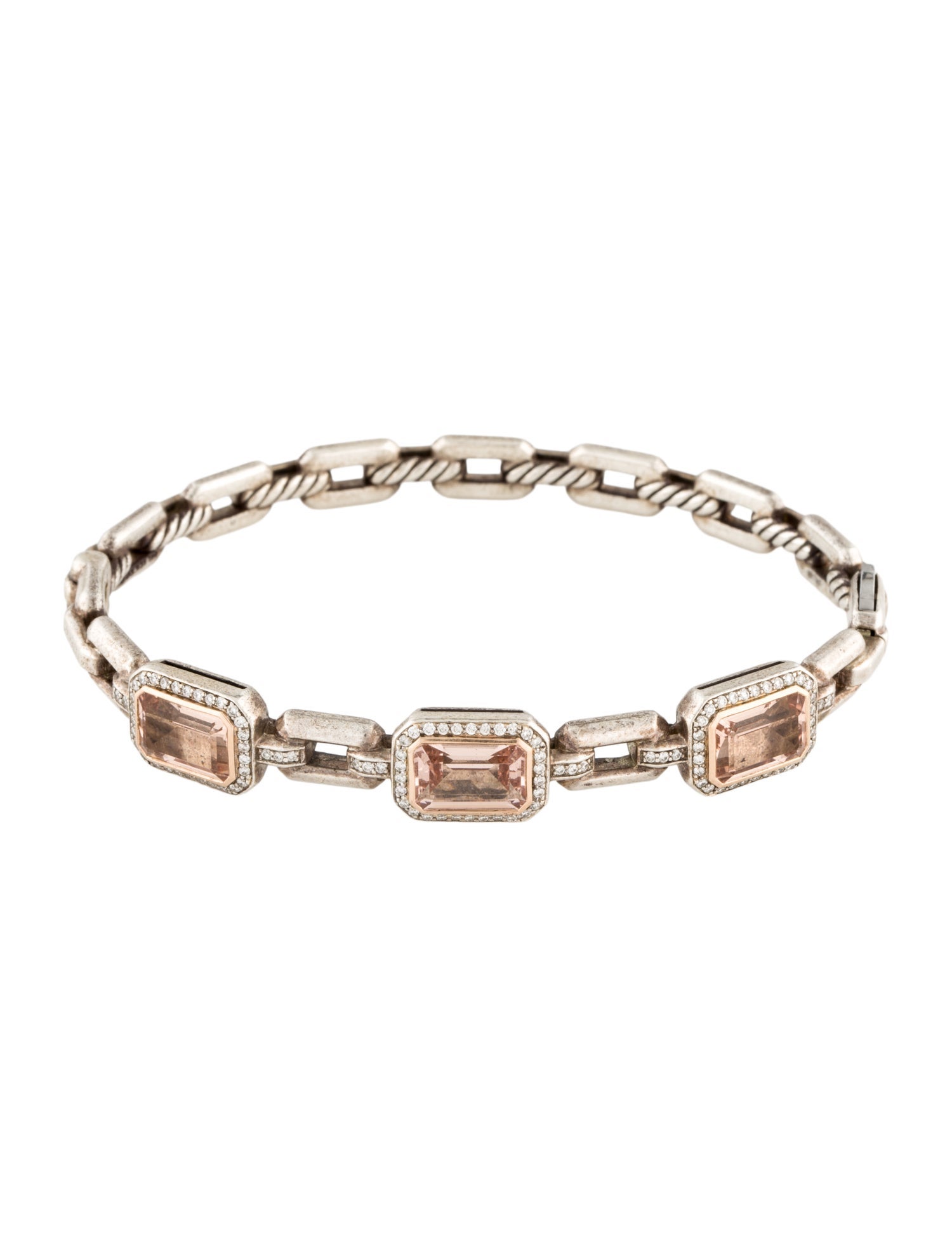 David Yurman Morganite & Diamond Novella 3-Stone Bangle Bracelet