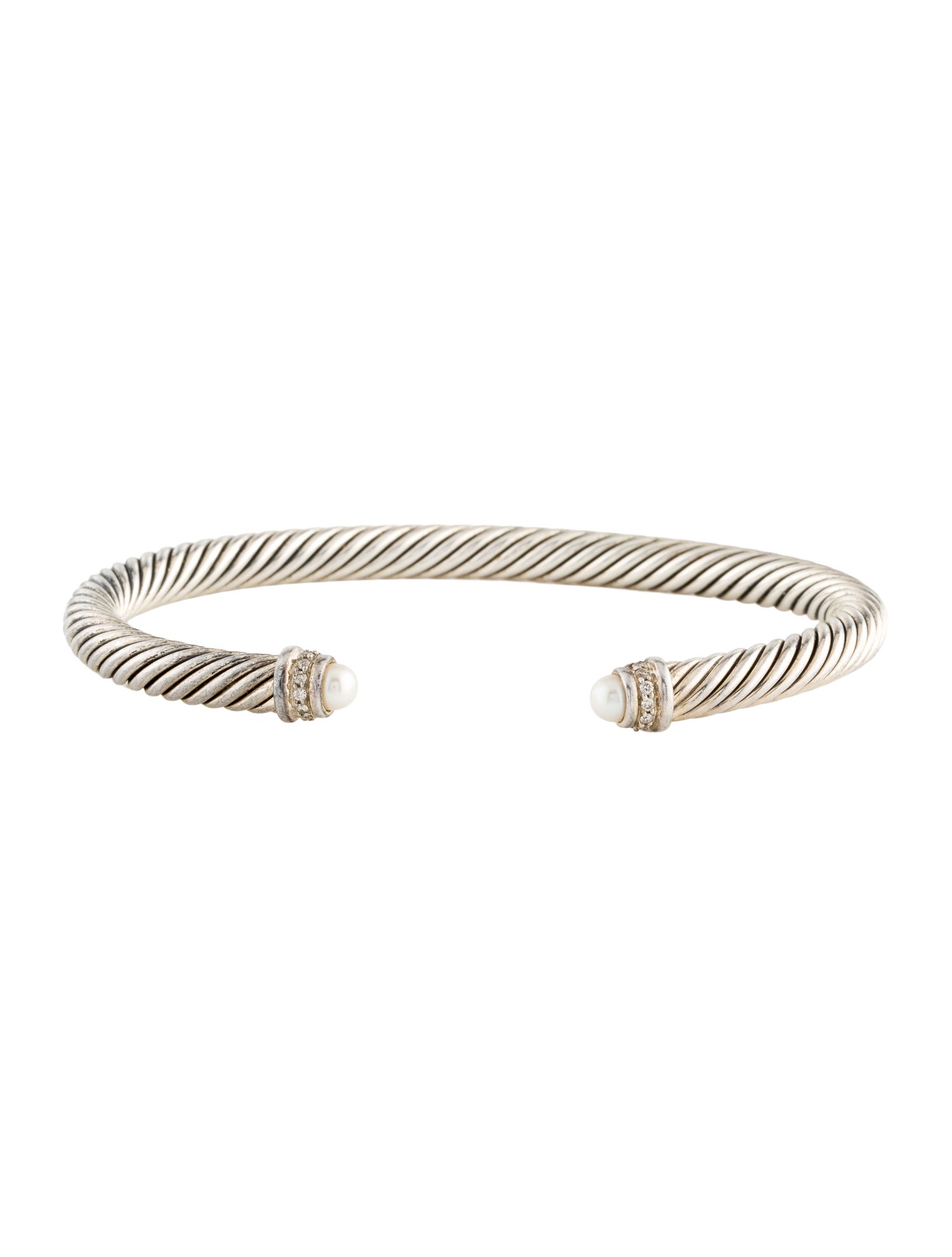 David Yurman Pearl & Diamond Cable Cuff Bracelet