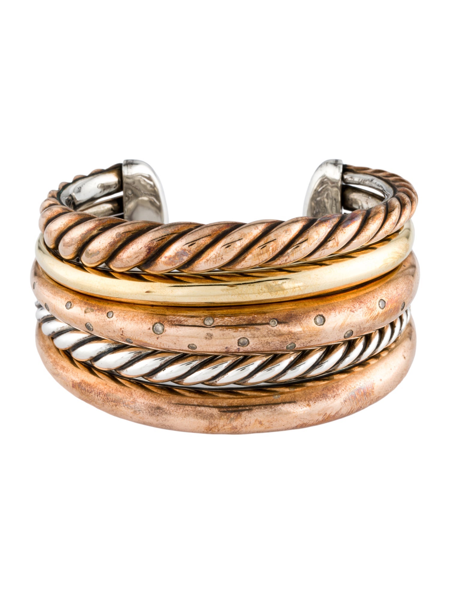 David Yurman Diamond Pure Form Mixed Metal Five-Row Cuff Bracelet