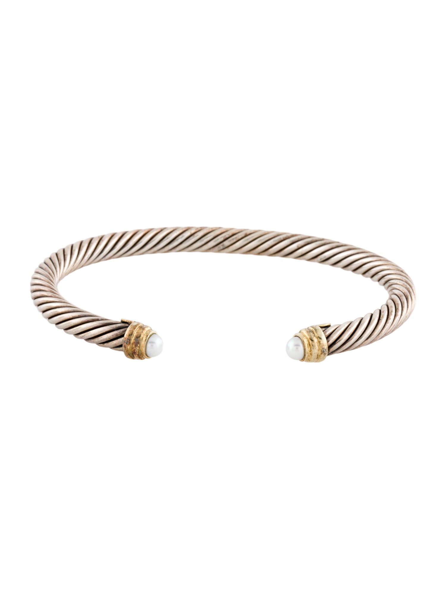 David Yurman Two-Tone Pearl Classic Cable Cuff Bracelet