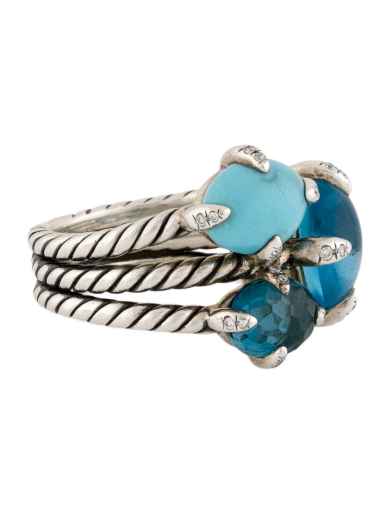 David Yurman Turquoise, Topaz & Diamond Chatelaine Cocktail Ring