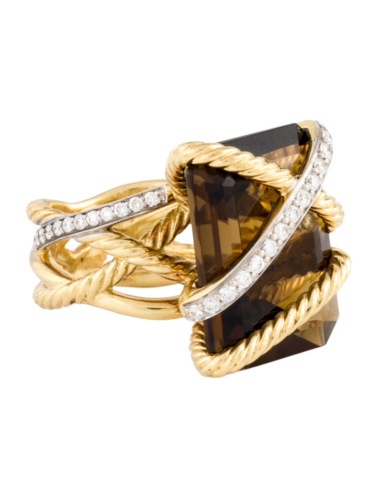 David Yurman 18K Smoky Quartz & Diamond Cable Wrap Cocktail Ring
