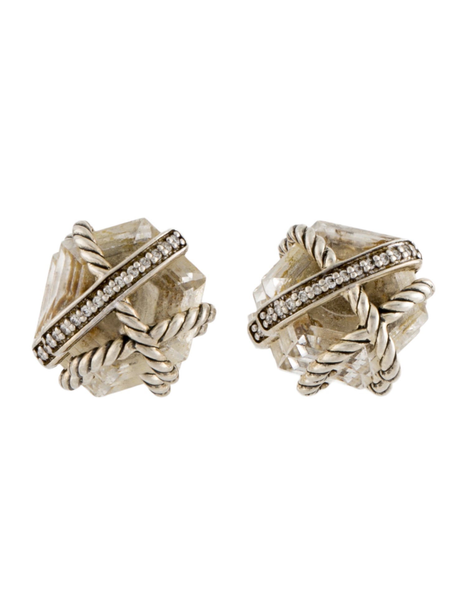 David Yurman Quartz & Diamond Cable Wrap Stud Earrings
