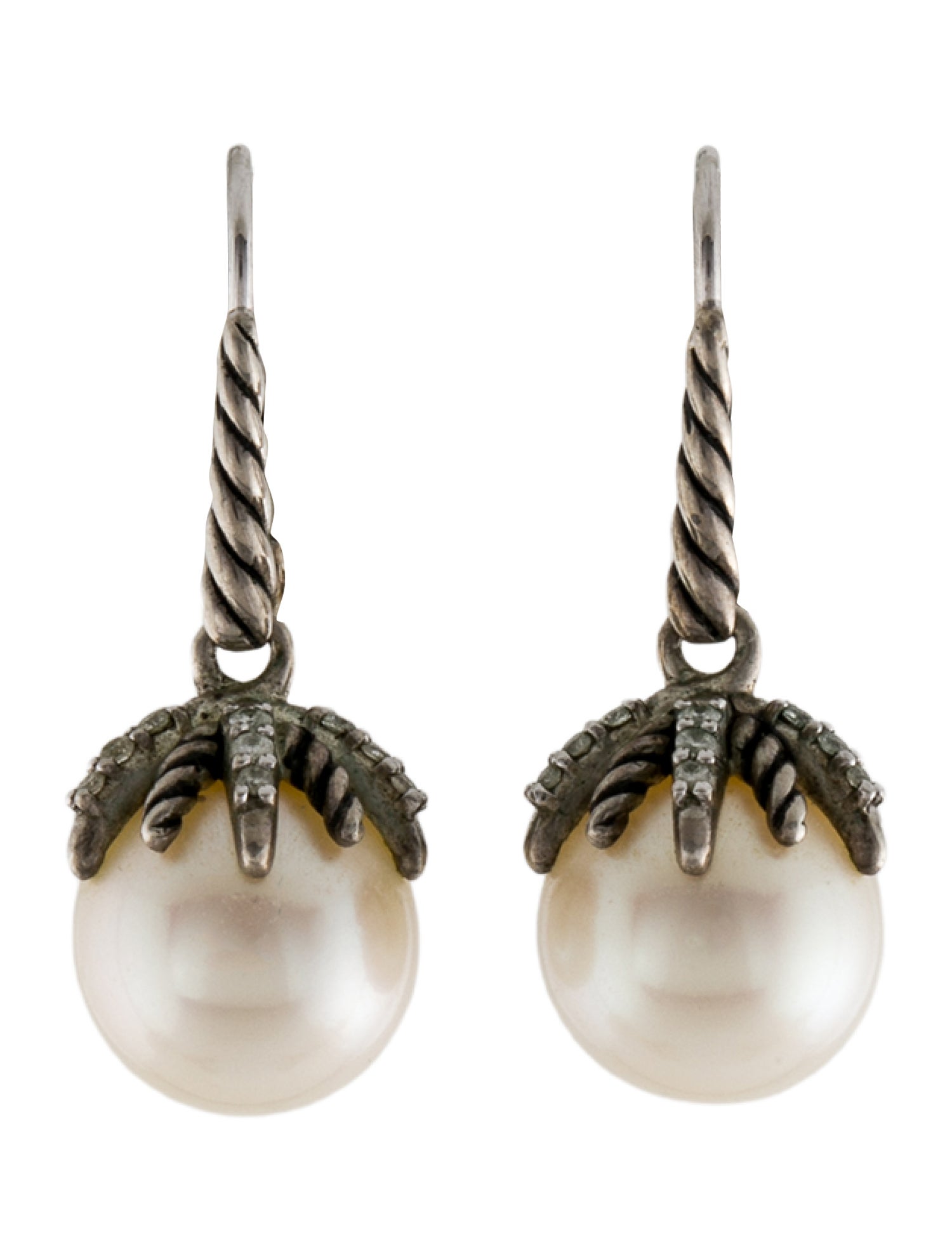 David Yurman Pearl & Diamond Starburst Drop Earrings