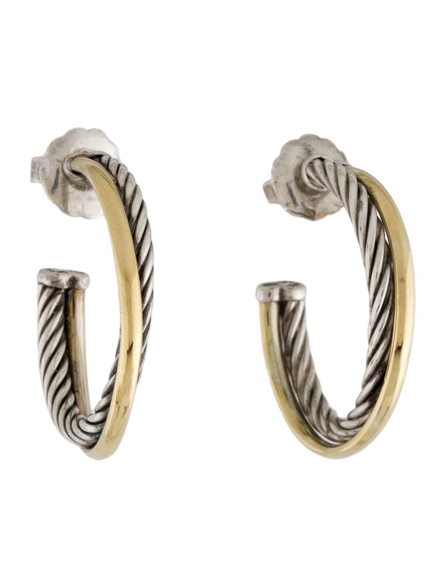 David Yurman Two Tone Crossover Hoop Earrings