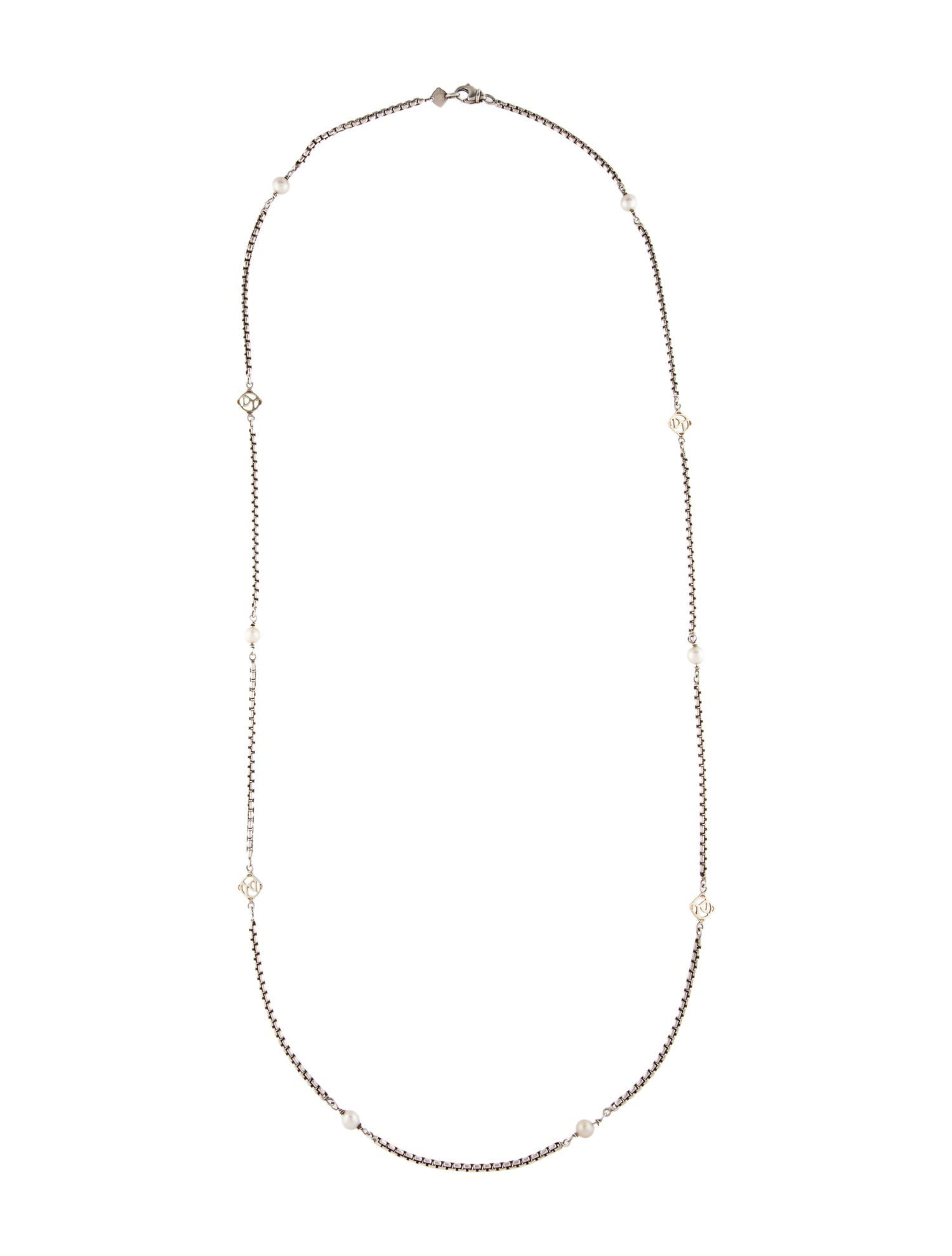 David Yurman Pearl Logo Station Necklace