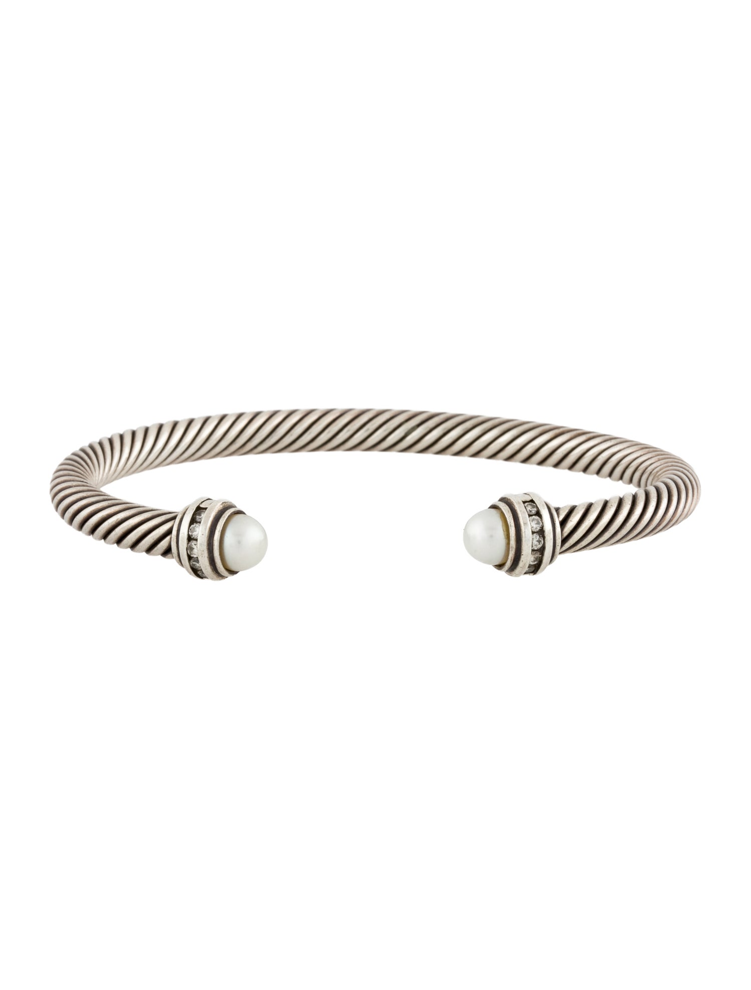 David Yurman Pearl & Diamond Classic Cable Cuff Bracelet