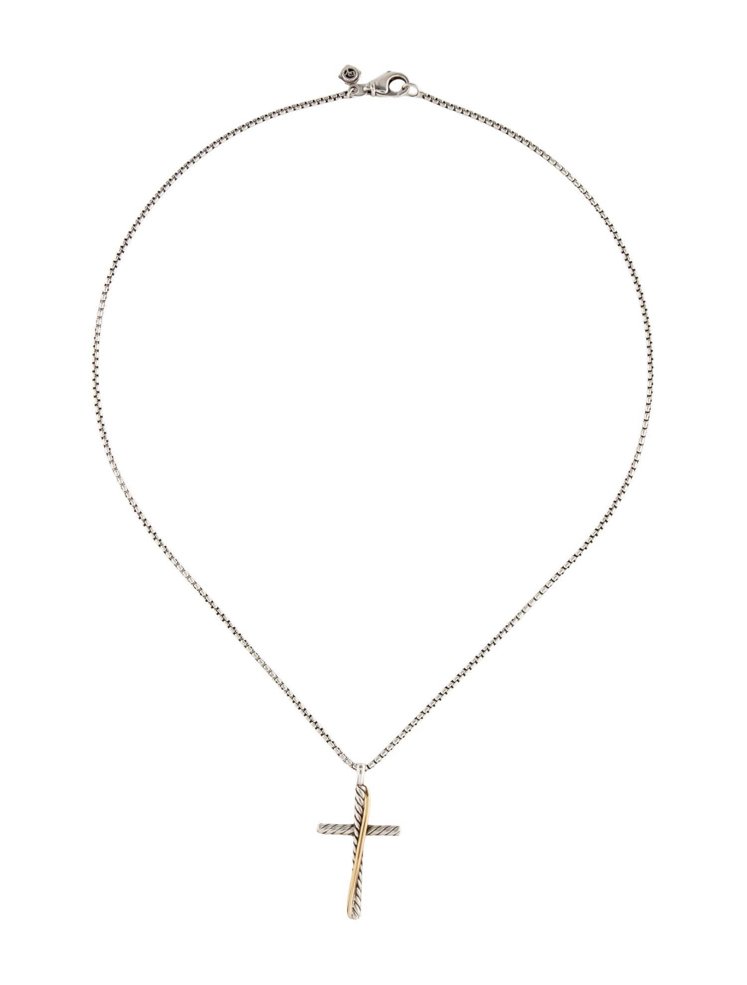 David Yurman Two Tone Crossover Cross Pendant Necklace
