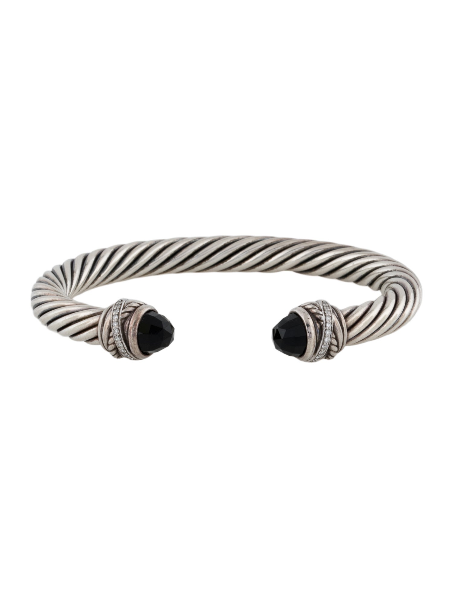David Yurman Onyx & Diamond Crossover Cuff Bracelet