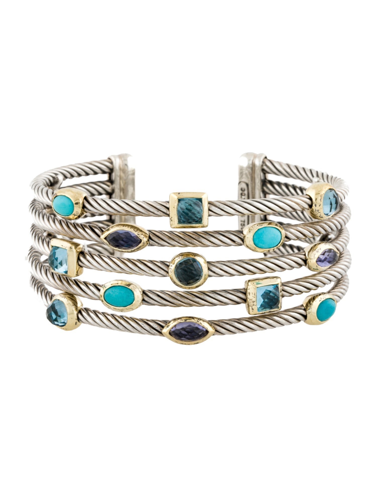 David Yurman Iolite, Turquoise & Topaz Confetti 5 Row Cuff Bracelet