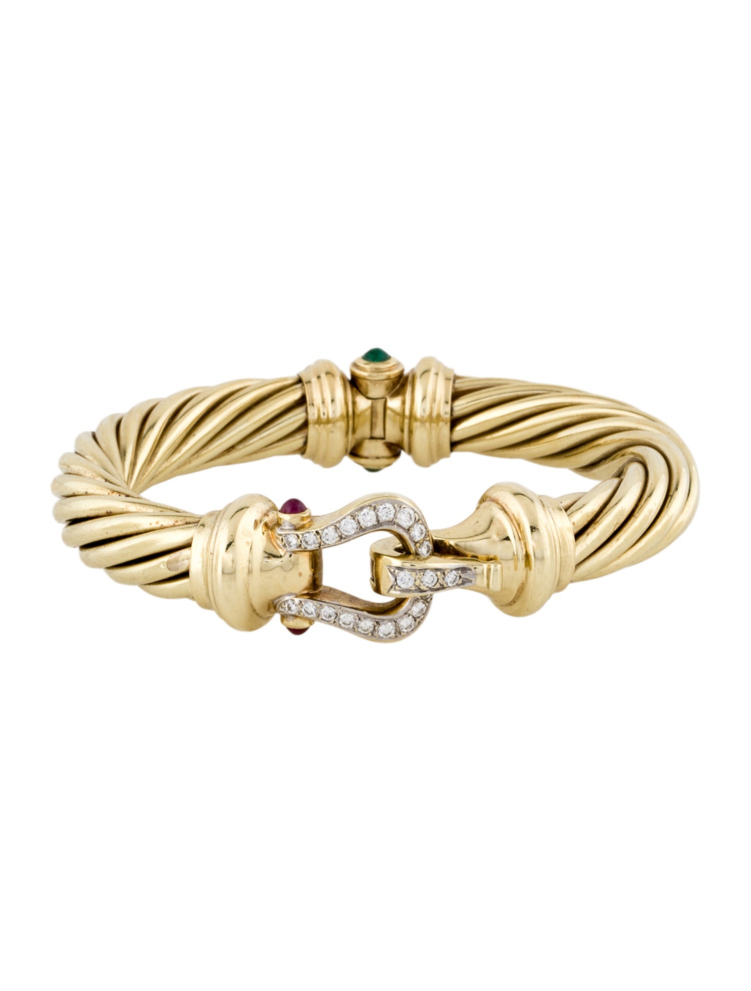 David Yurman 14K Diamond, Ruby & Emerald Buckle Cable Bracelet