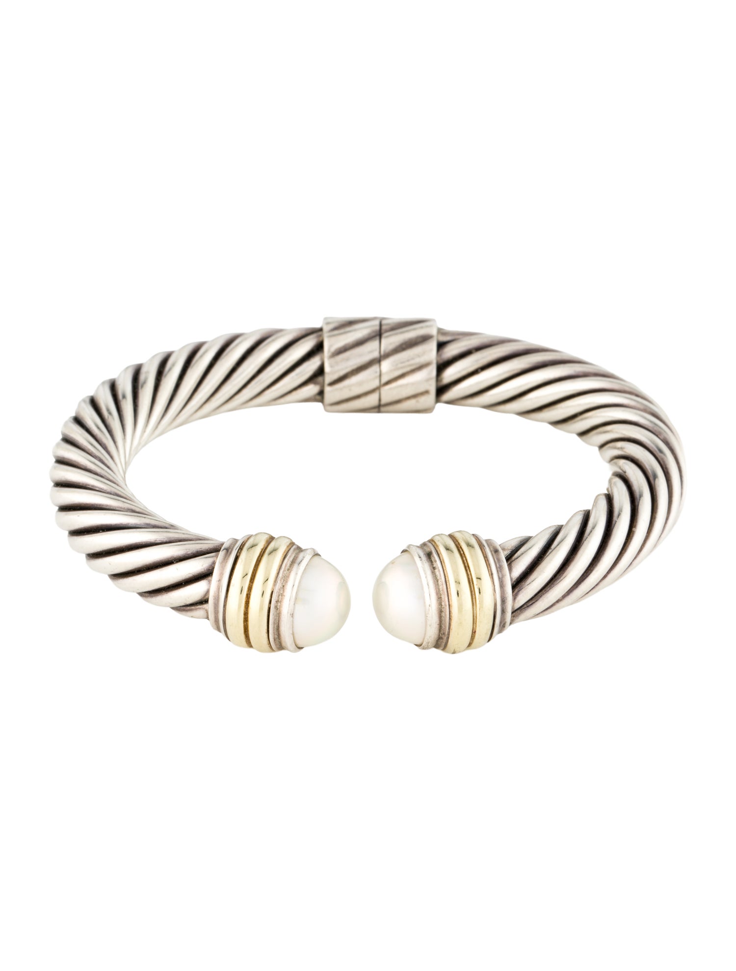 David Yurman Pearl Cable Hinged Cuff Bracelet