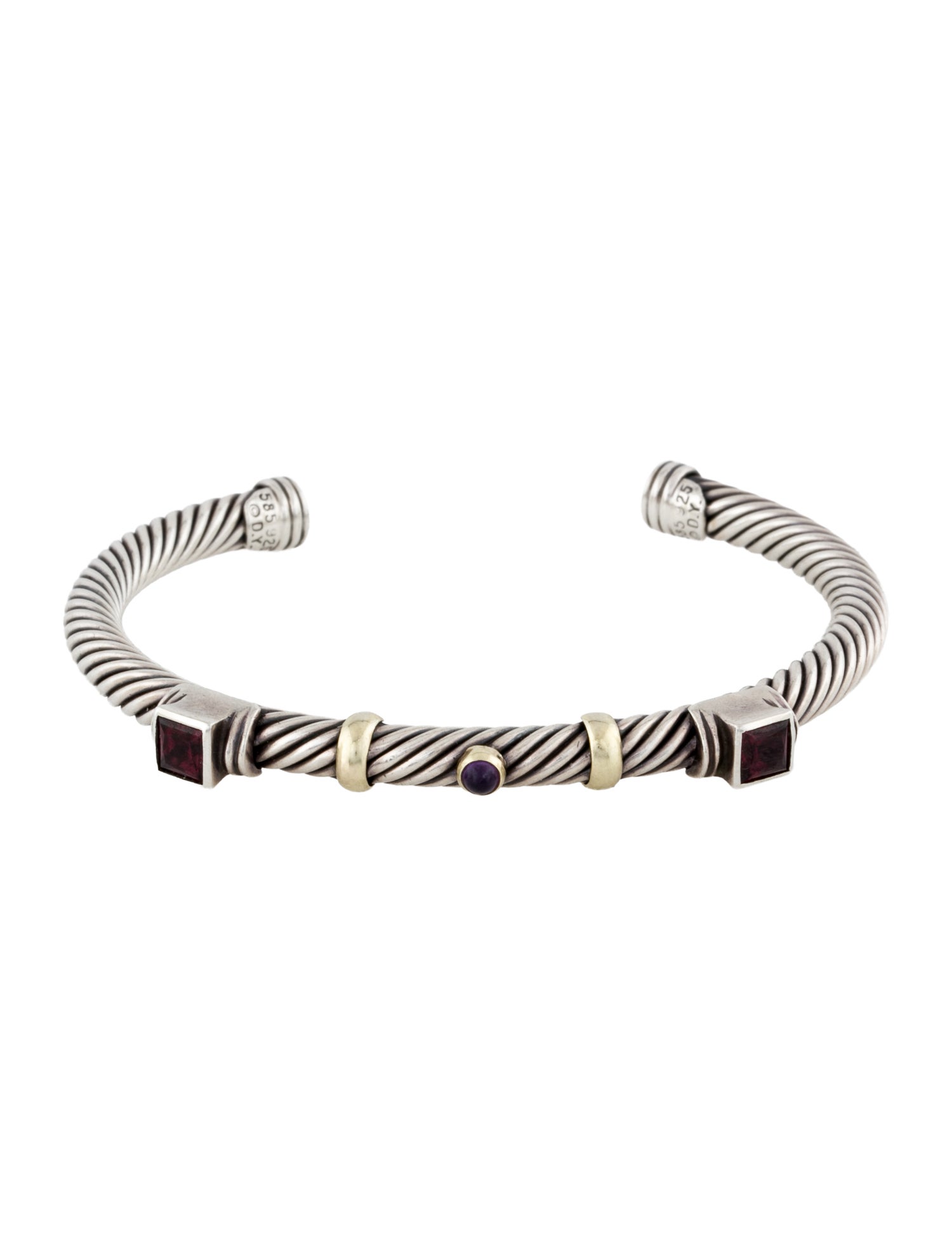 David Yurman Two-Tone Renaissance Amethyst & Garnet Cuff Bracelet