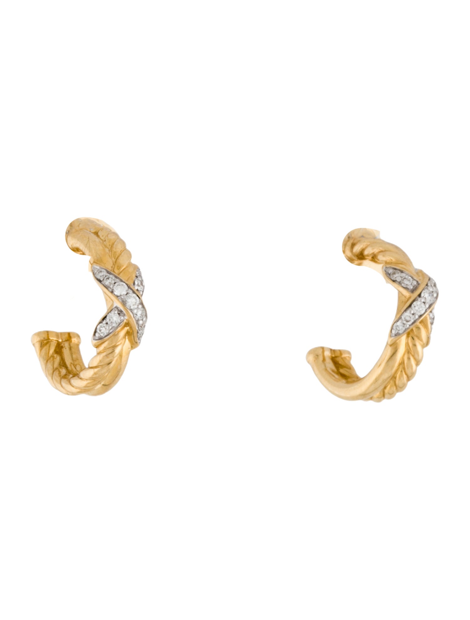 David Yurman 18K Diamond Petite X Mini Hoop Earrings