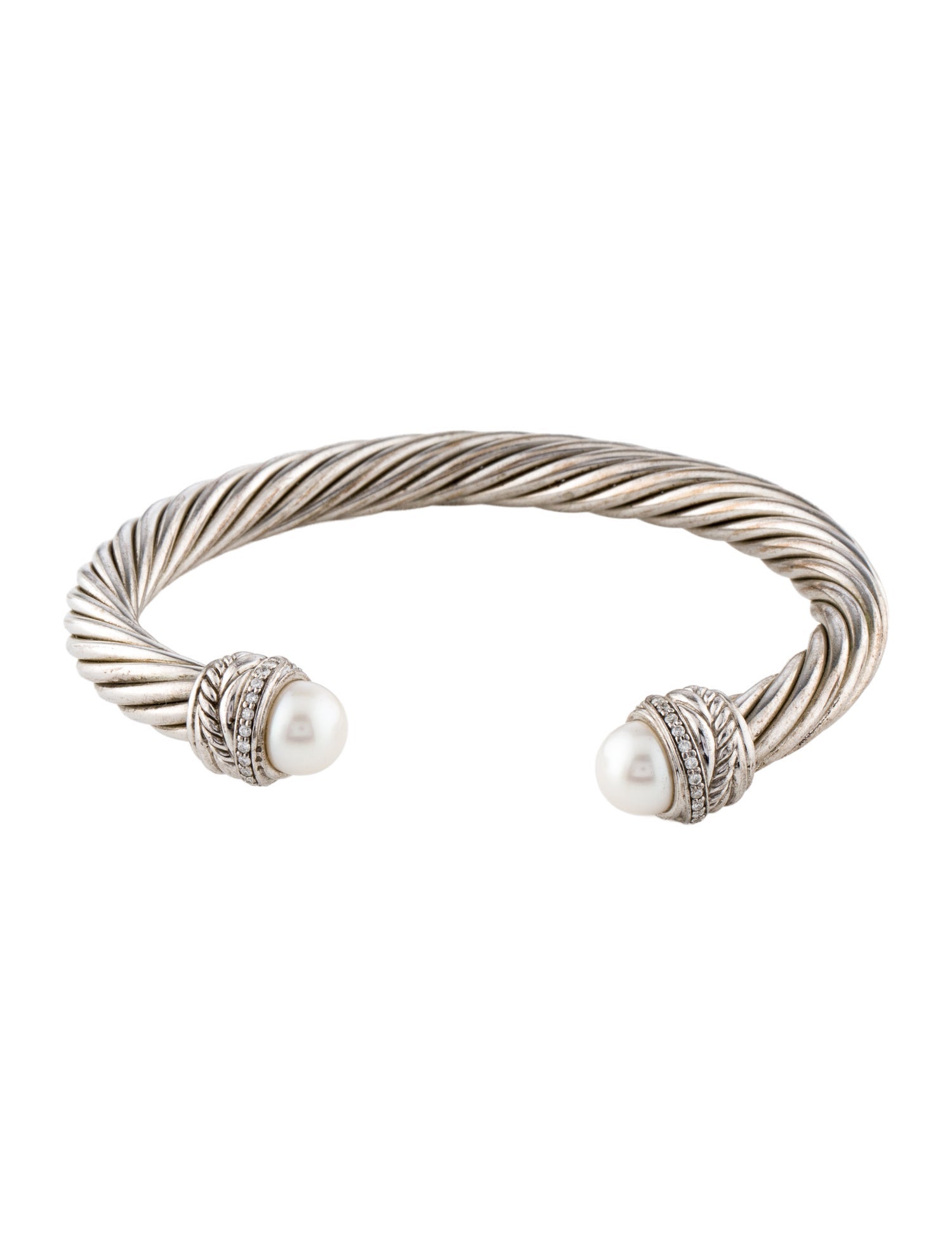 David Yurman Pearl & Diamond Crossover Cuff Bracelet