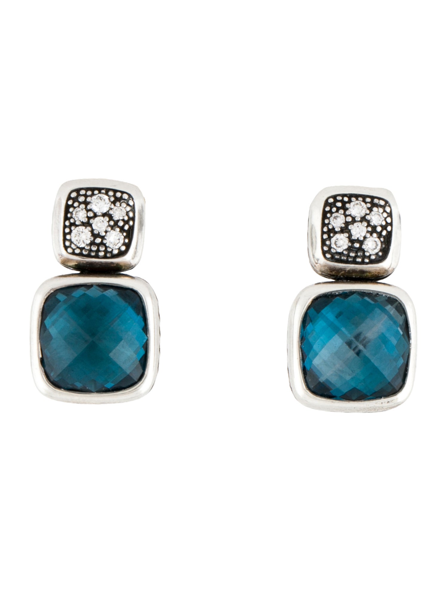 David Yurman Diamond & Topaz Chiclet Drop Earrings