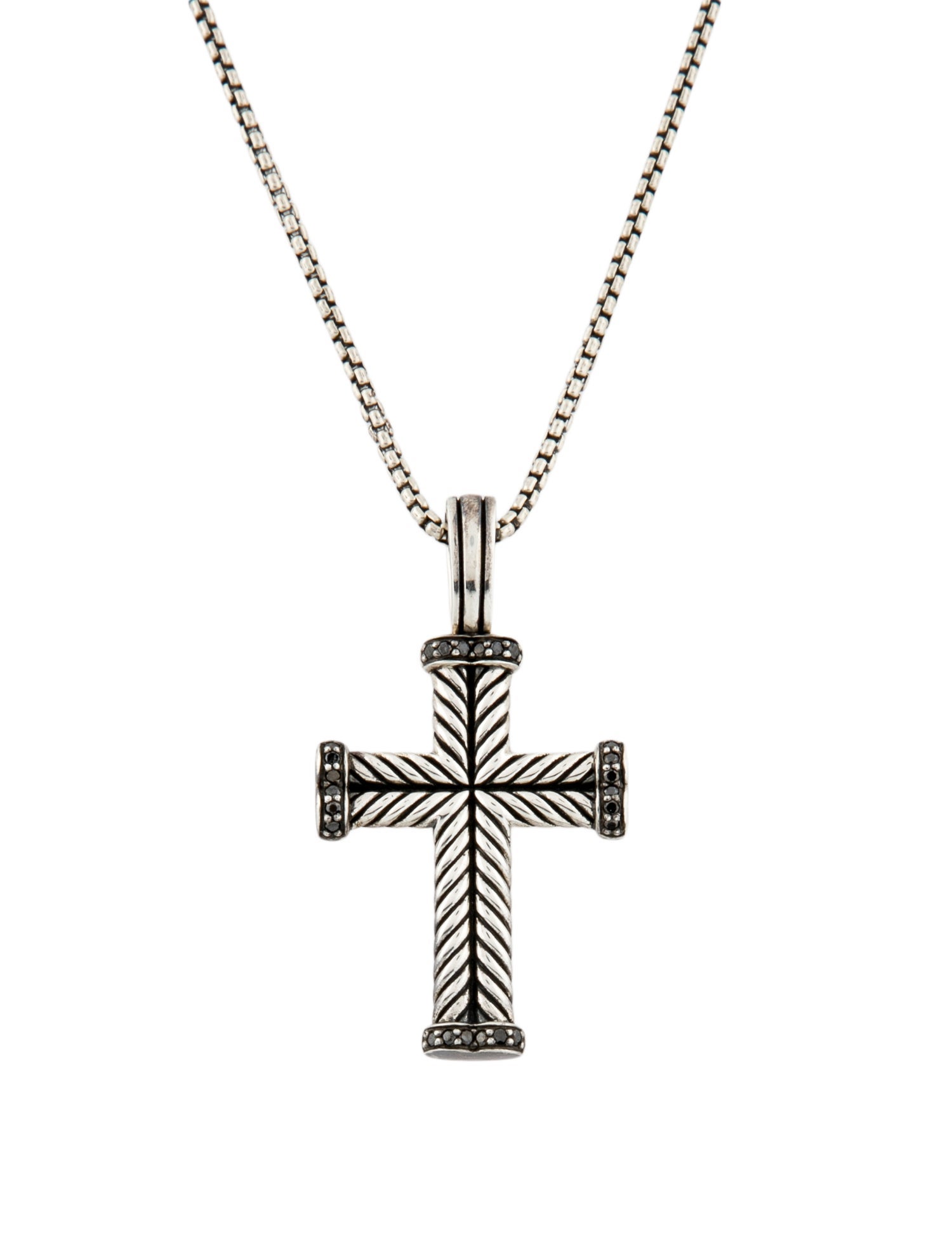David Yurman Diamond Chevron Cross Pendant Necklace
