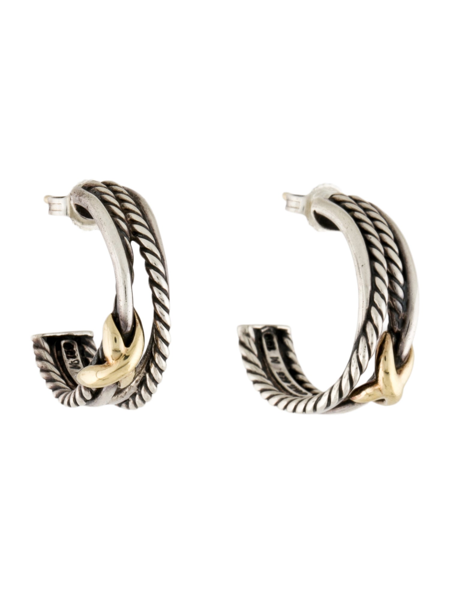 David Yurman Two-Tone Cable Crossover X Hoop Earrings