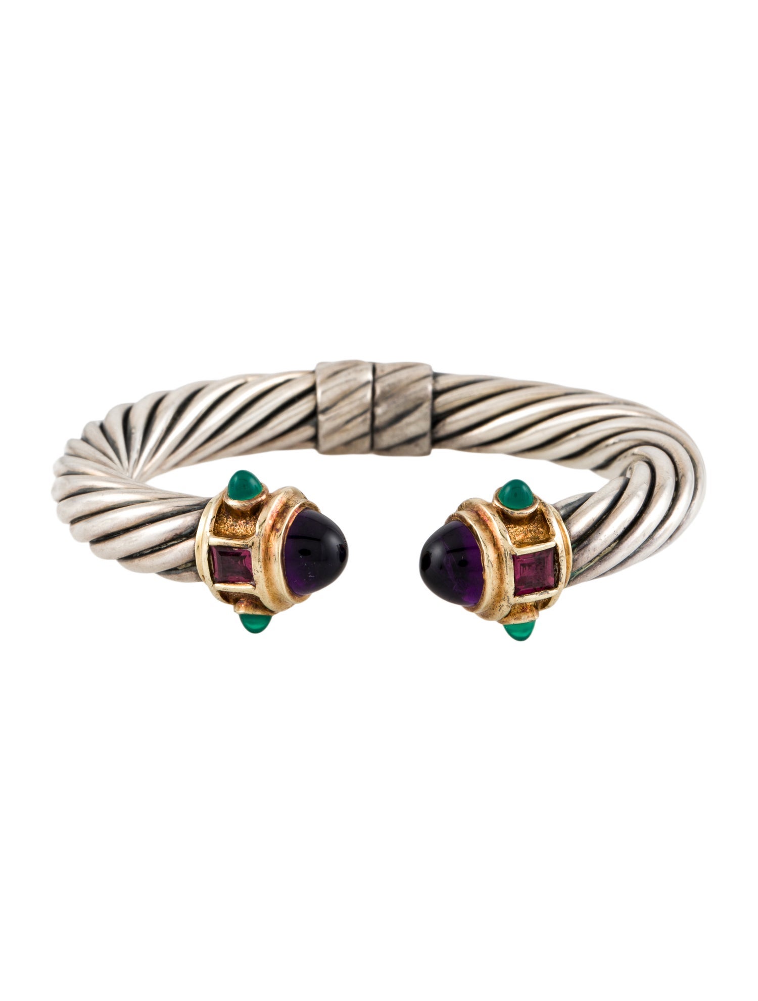 David Yurman Amethyst, Dyed Chalcedony & Tourmlaine Renaissance Cuff Bracelet
