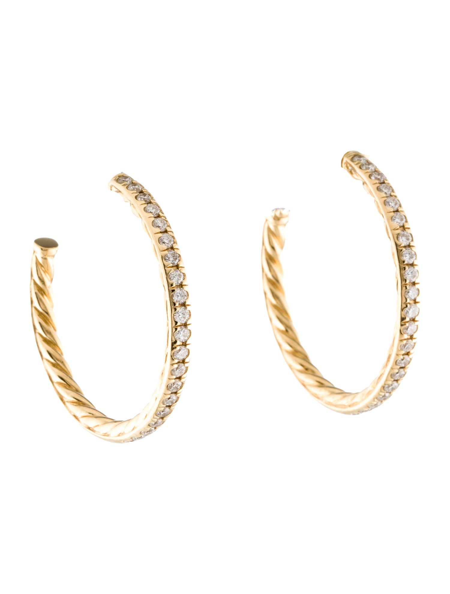 David Yurman 18K Diamond Cable Pave Hoop Earrings