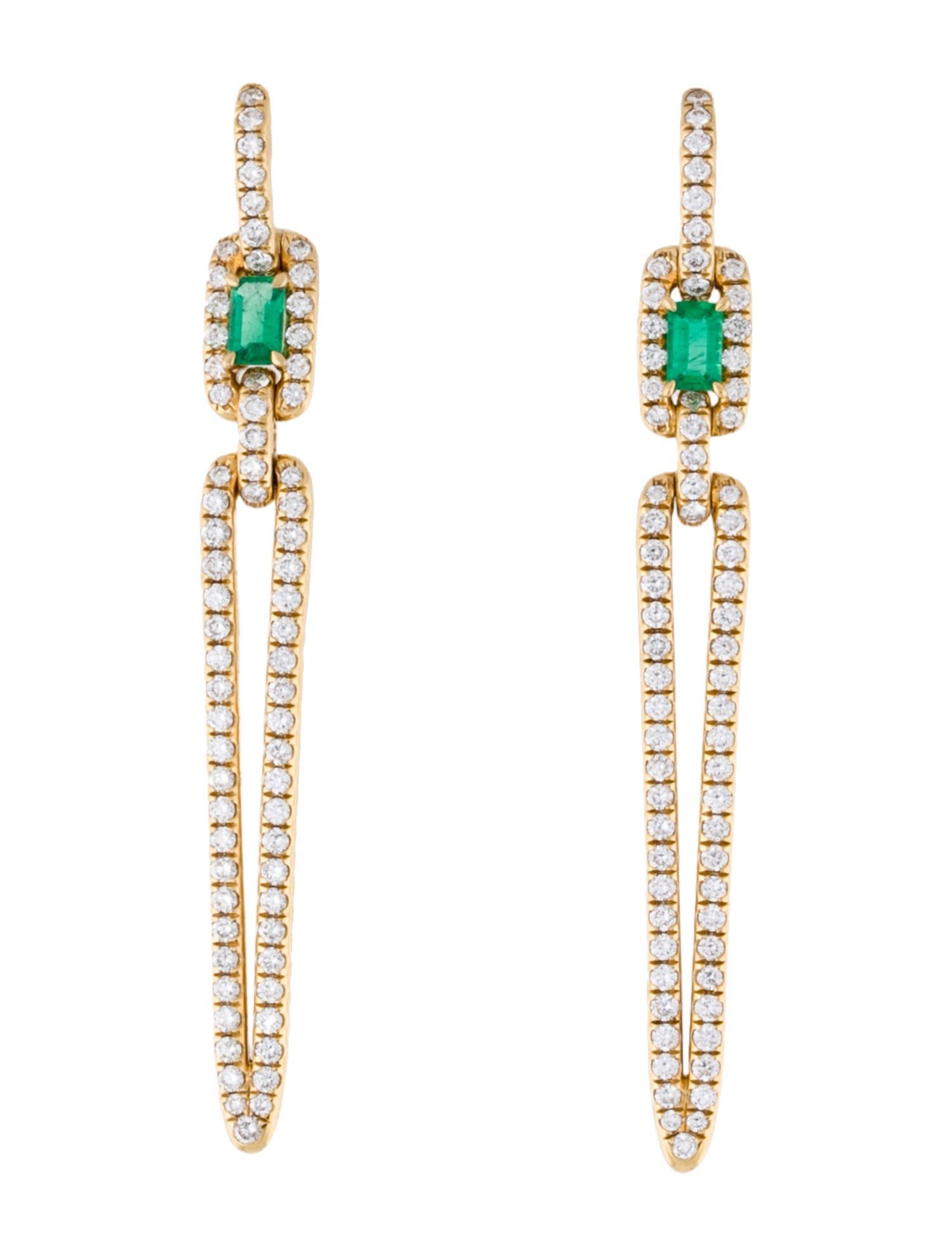 David Yurman 18K Emerald & Diamond Stax Elongated Drop Earrings