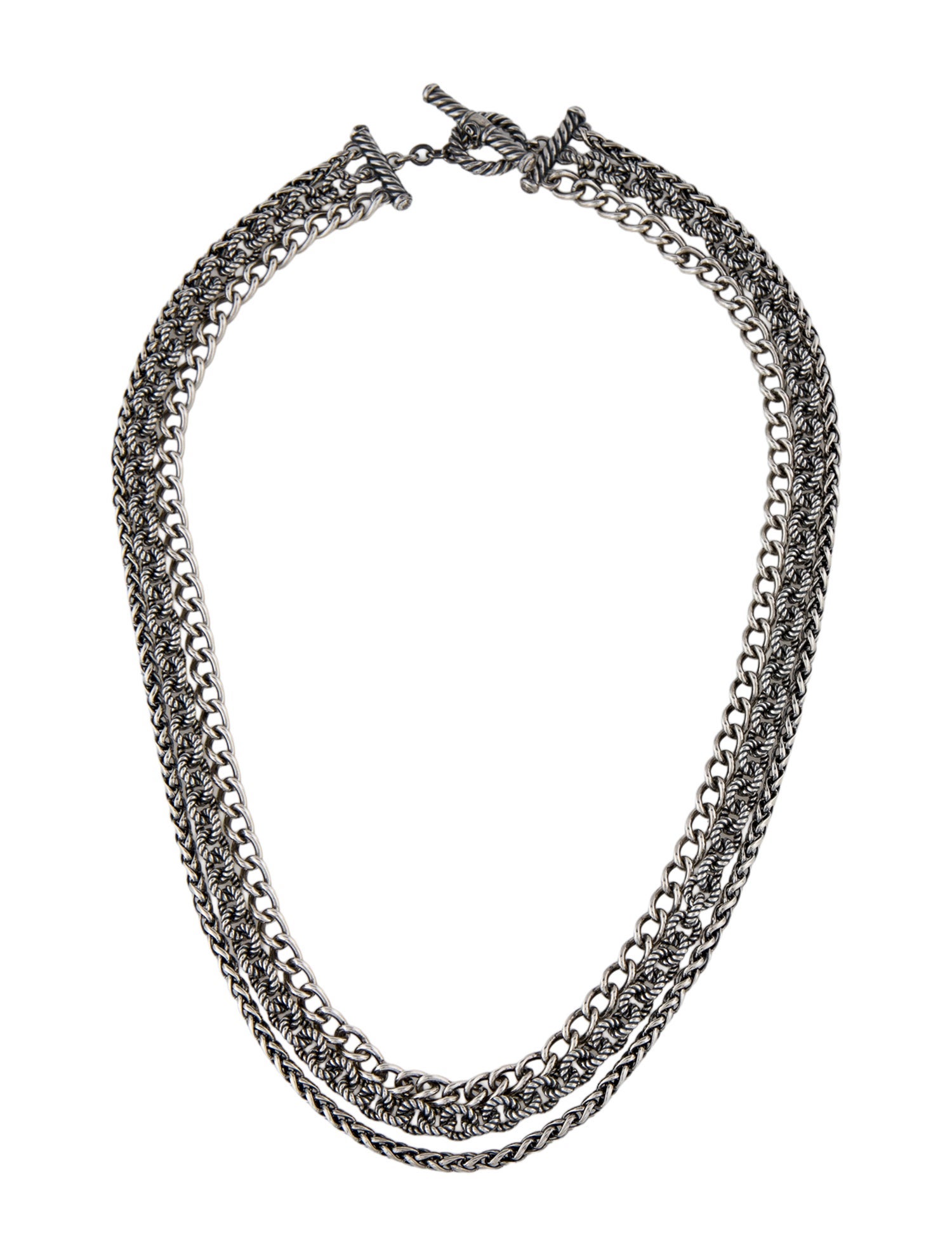 David Yurman Three-Row Mixed Chain Toggle Necklace