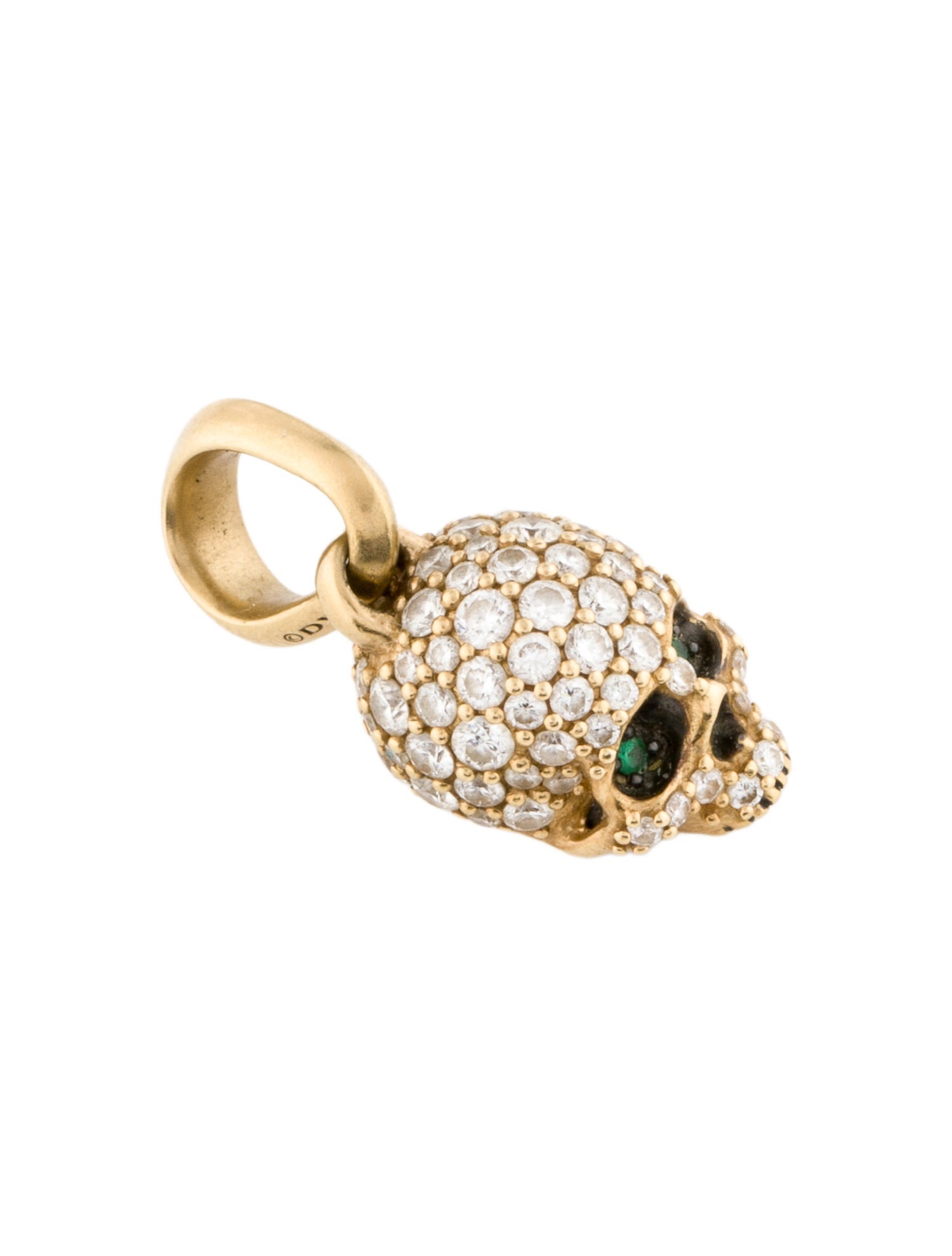 David Yurman 18K Emerald & Diamond Memento Mori Skull Pendant