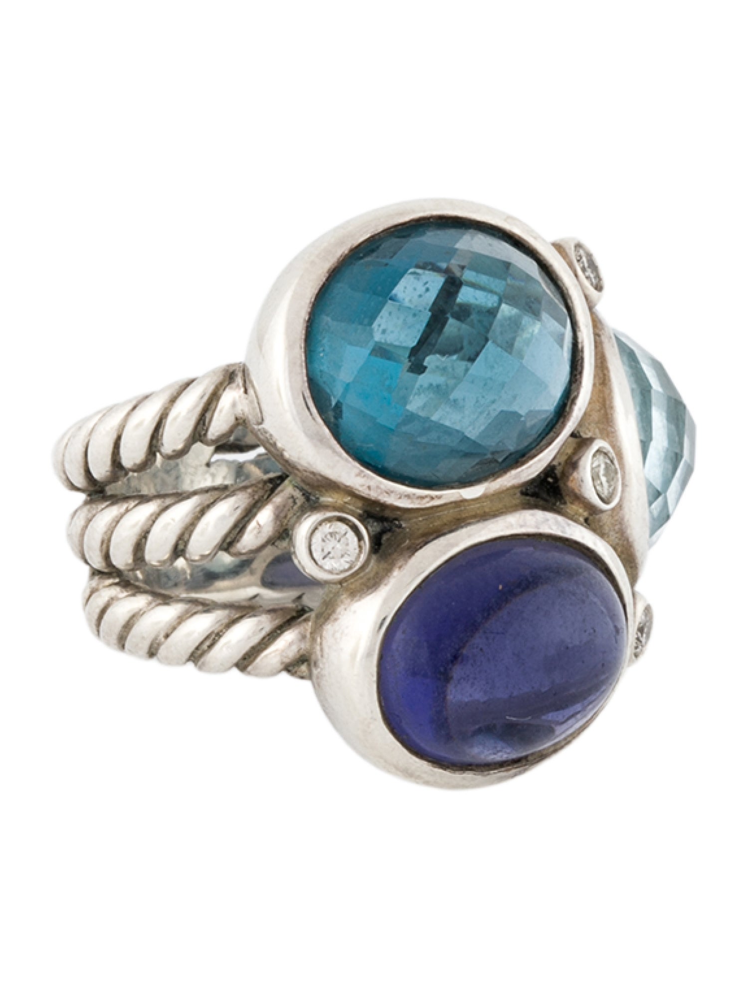 David Yurman Topaz, Iolite & Diamond Mosaic RIng