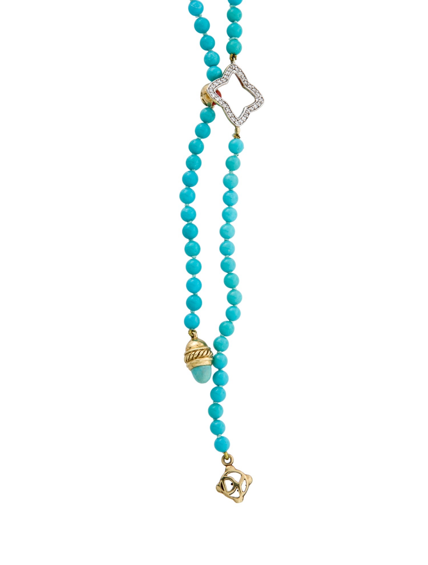 David Yurman 18k Turquoise, Diamond & Coral Quatrefoil Necklace