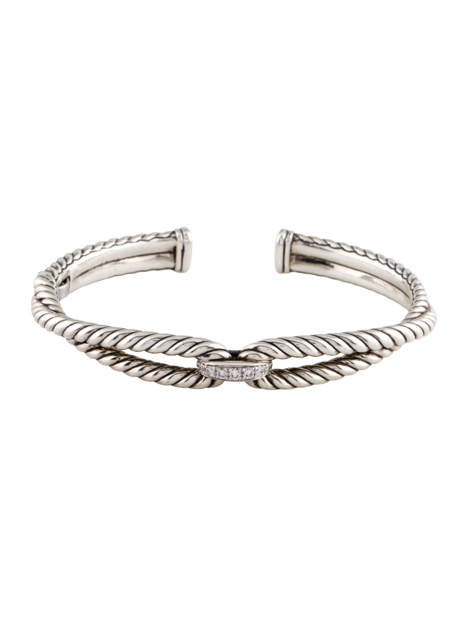 David Yurman Diamond Cable Loop Hinged Cuff Bracelet