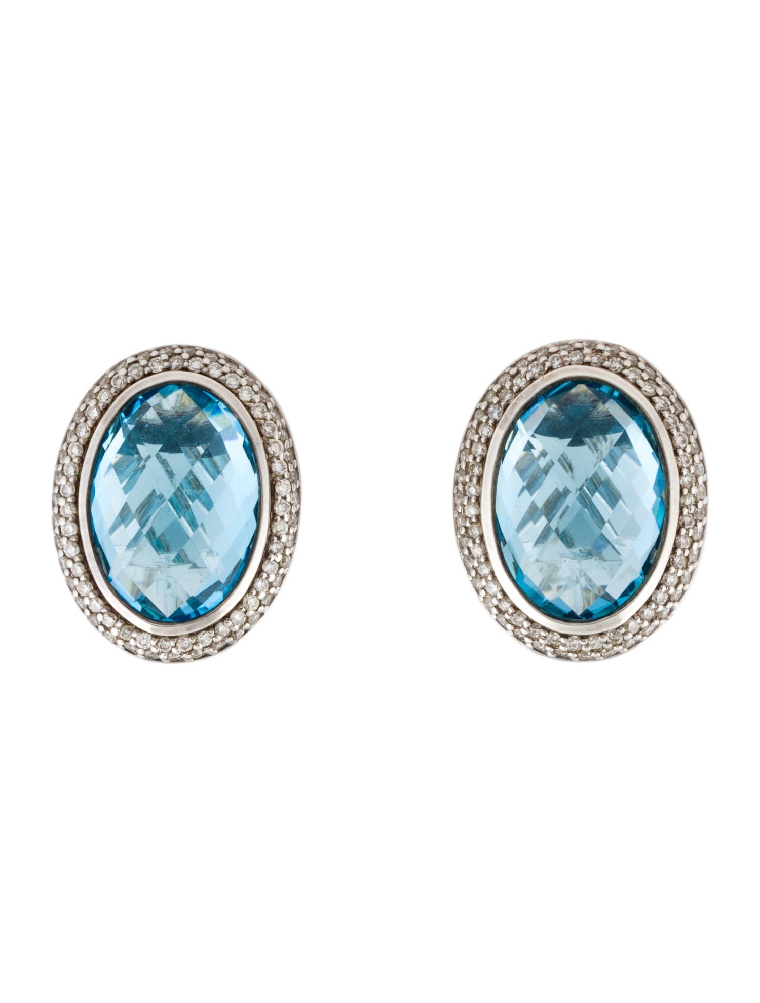 David Yurman Topaz & Diamond Signature Oval Earclips