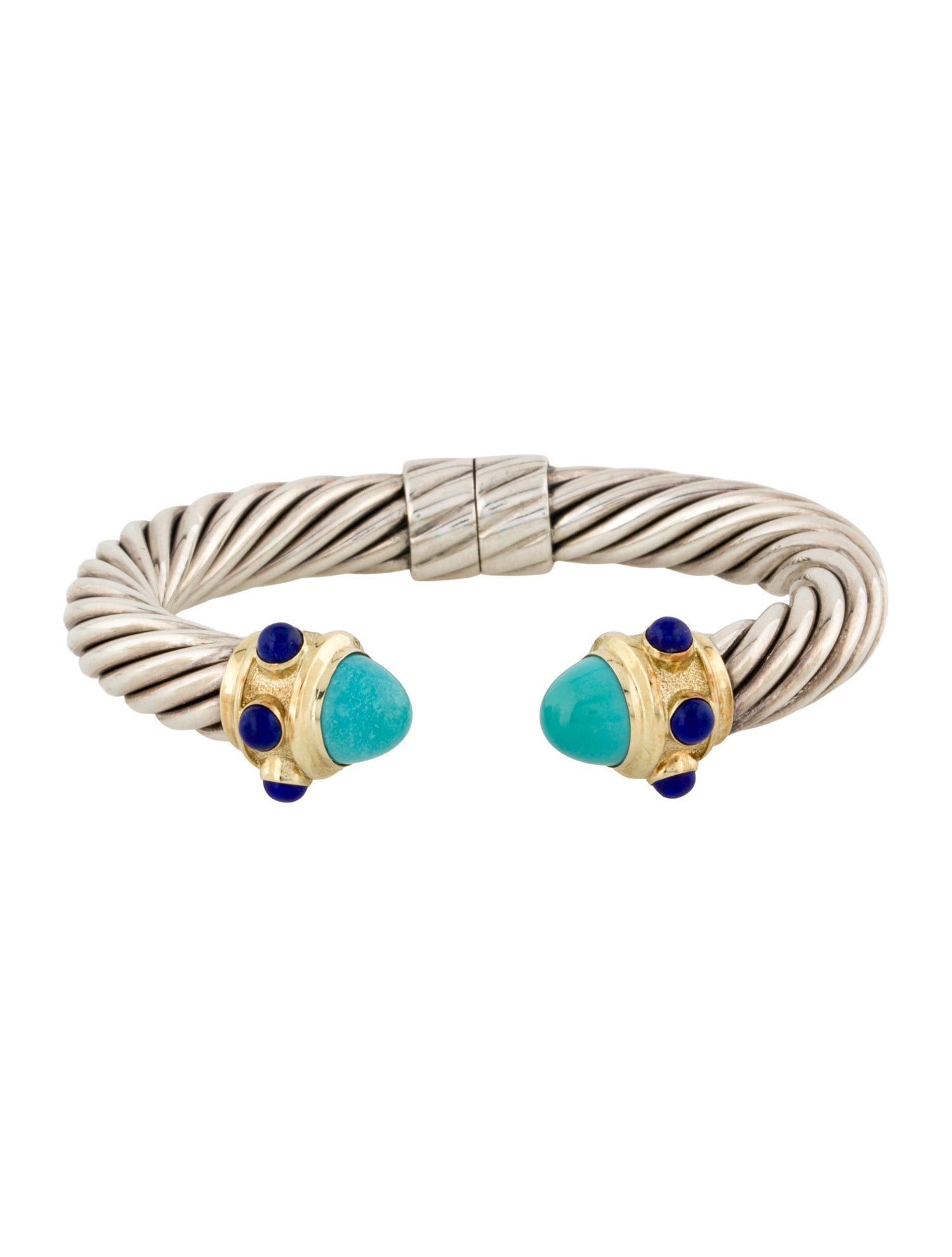 David Yurman Turquoise & Lapis Lazuli Renaissance Hinge Cuff Bracelet