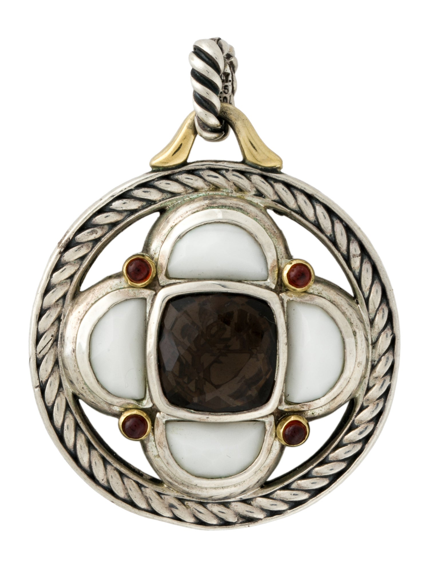 David Yurman Smoky Quartz, Opal, & Garnet Half Moon Pendant Enhancer