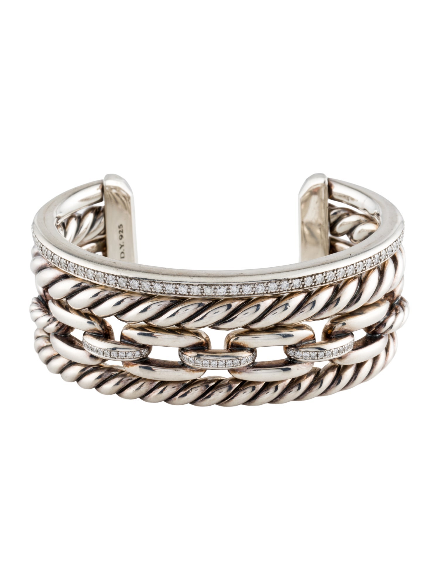 David Yurman Diamond Wellesley Link Four-Row Cuff Bracelet