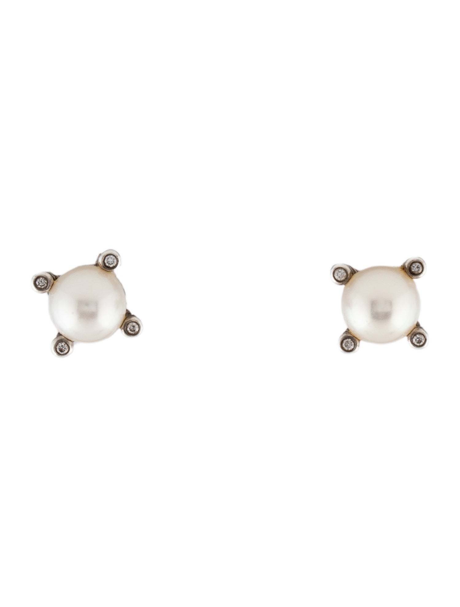 David Yurman Pearl & Diamond Stud Earrings