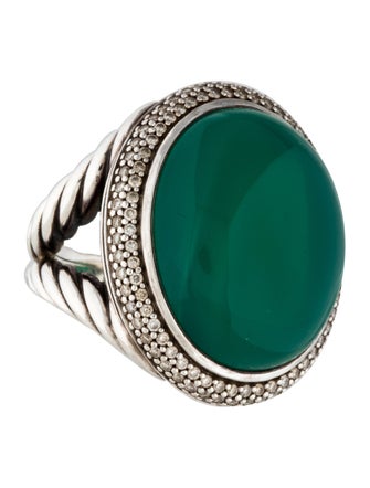 David Yurman Green Onyx and Diamond Signature Oval Ring