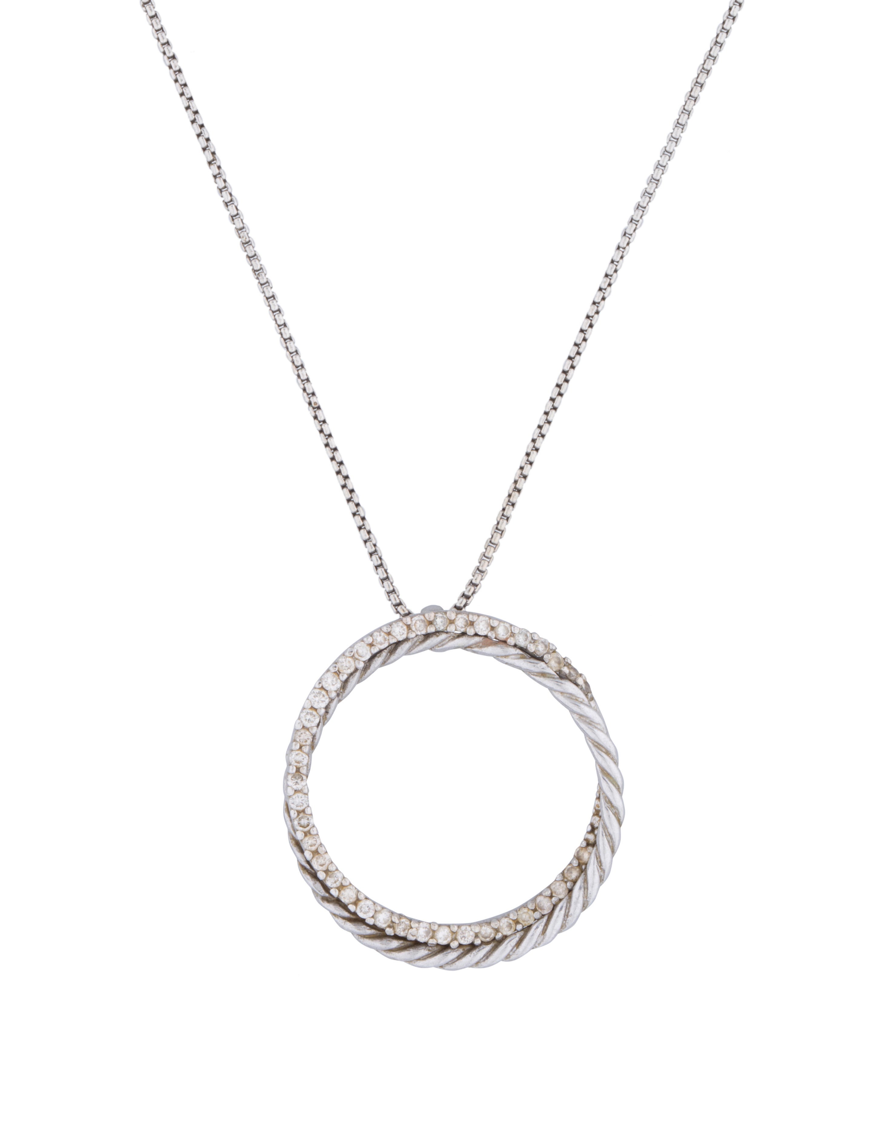 David Yurman Diamond Crossover Circle Pendant Necklace
