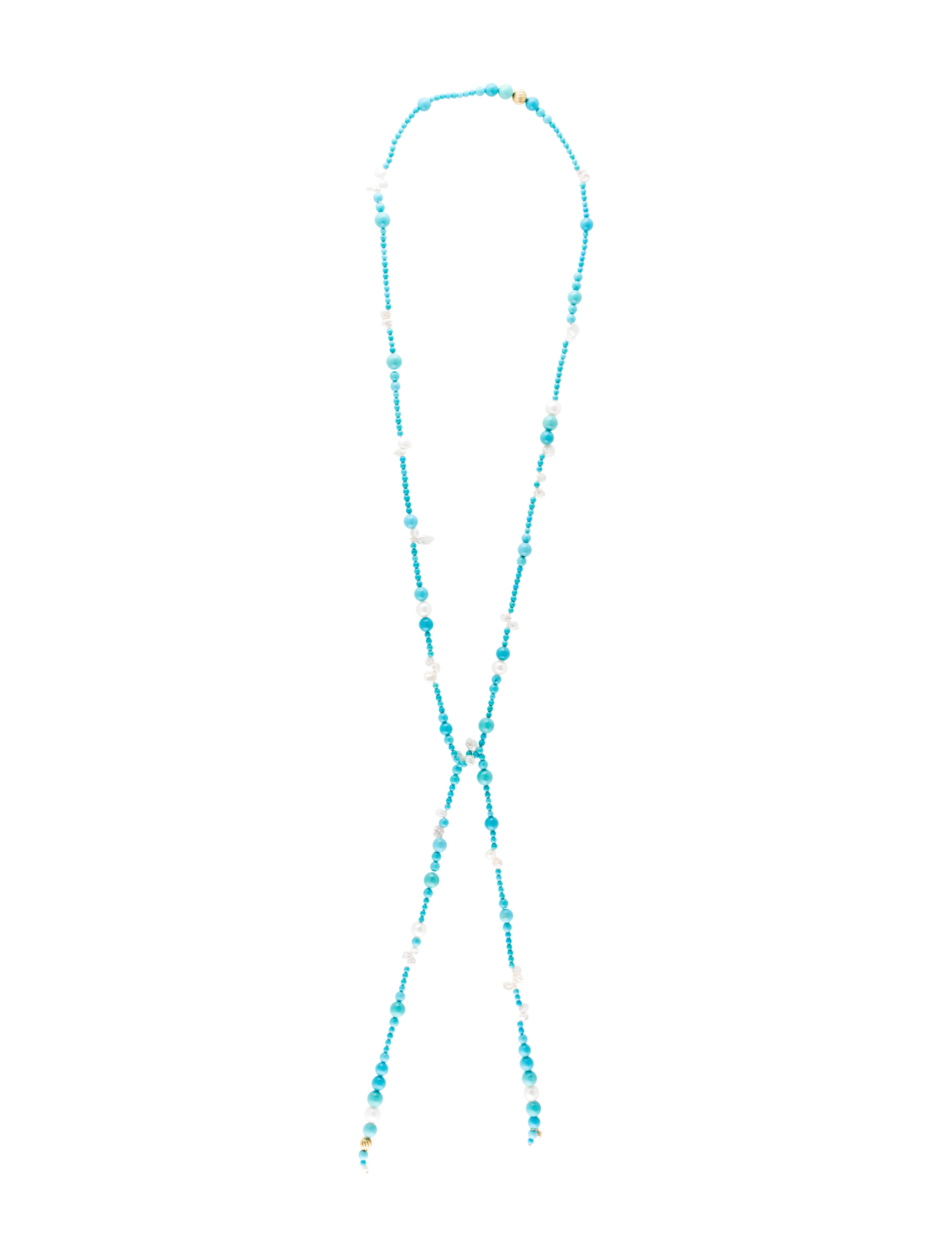 David Yurman Turquoise & Pearl Lariat Necklace