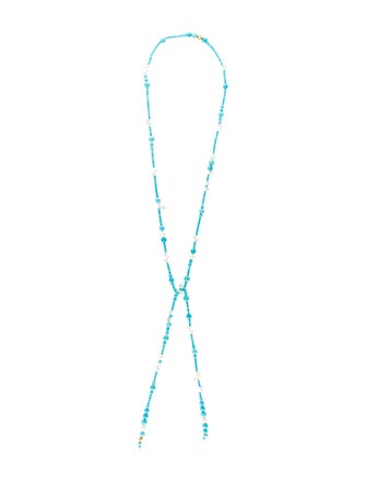David Yurman Turquoise & Pearl Lariat Necklace