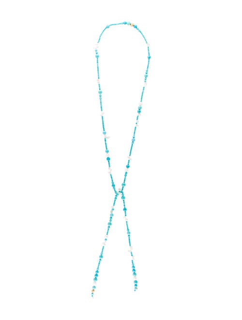 David Yurman Turquoise & Pearl Lariat Necklace