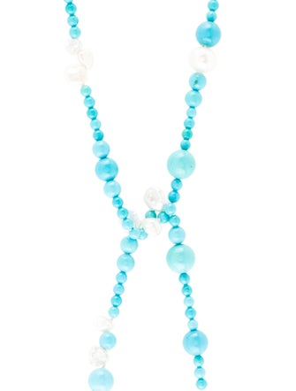 David Yurman Turquoise & Pearl Lariat Necklace