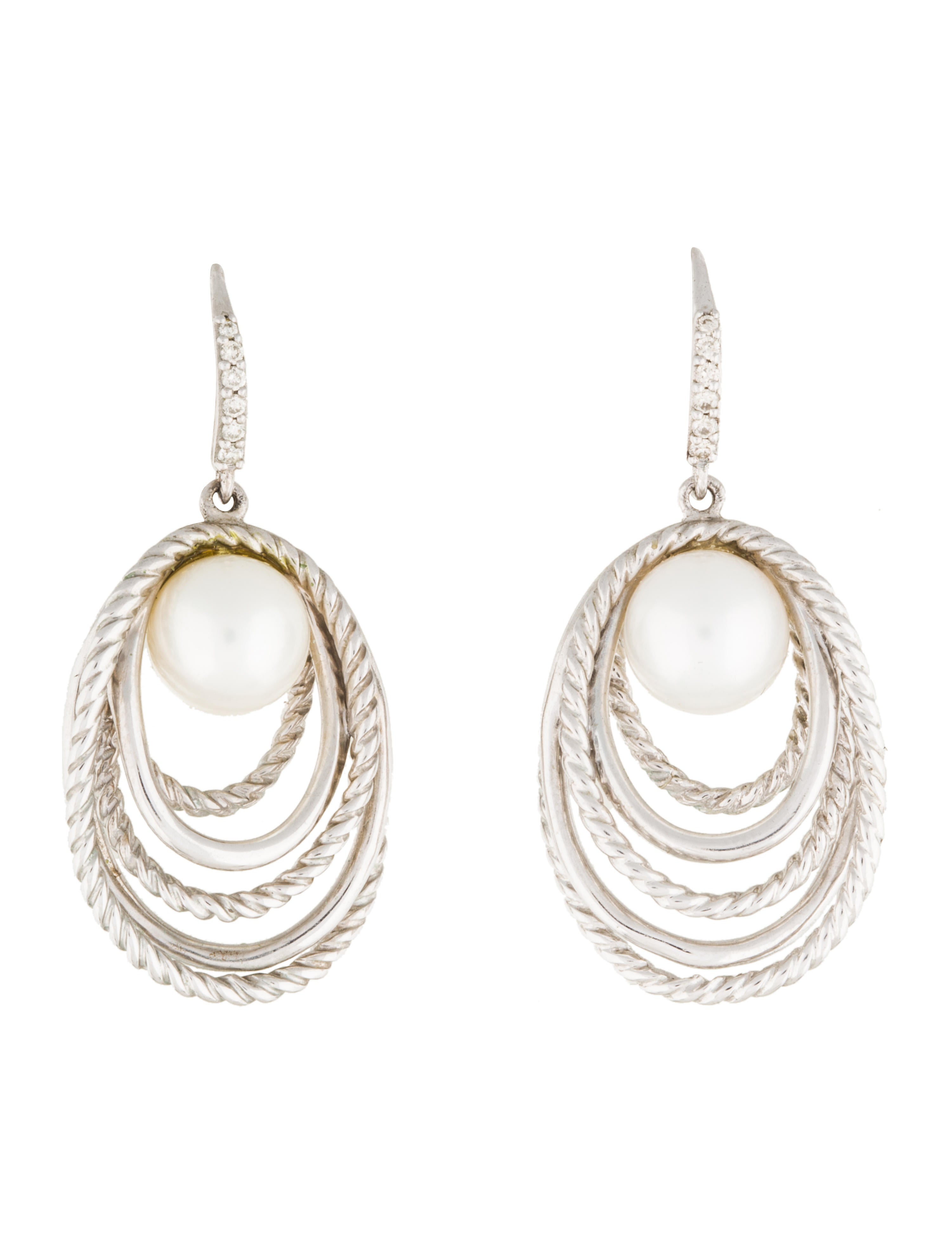 David Yurman Pearl Diamond Crossover Drop Earrings Consign