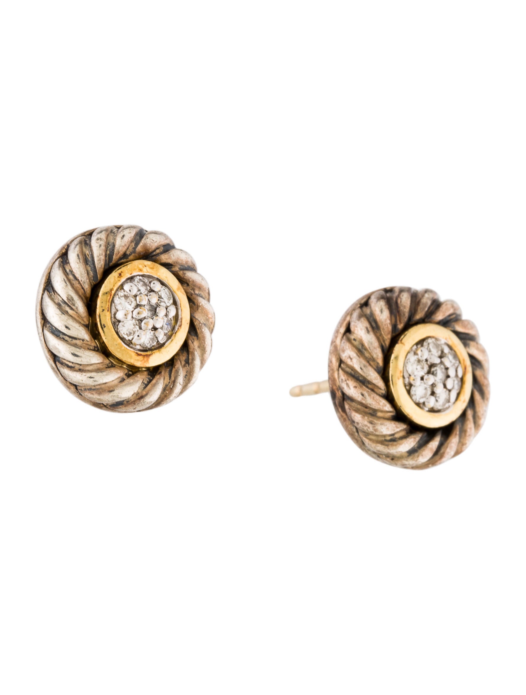 David Yurman TwoTone Diamond Cookie Stud Earrings Earrings