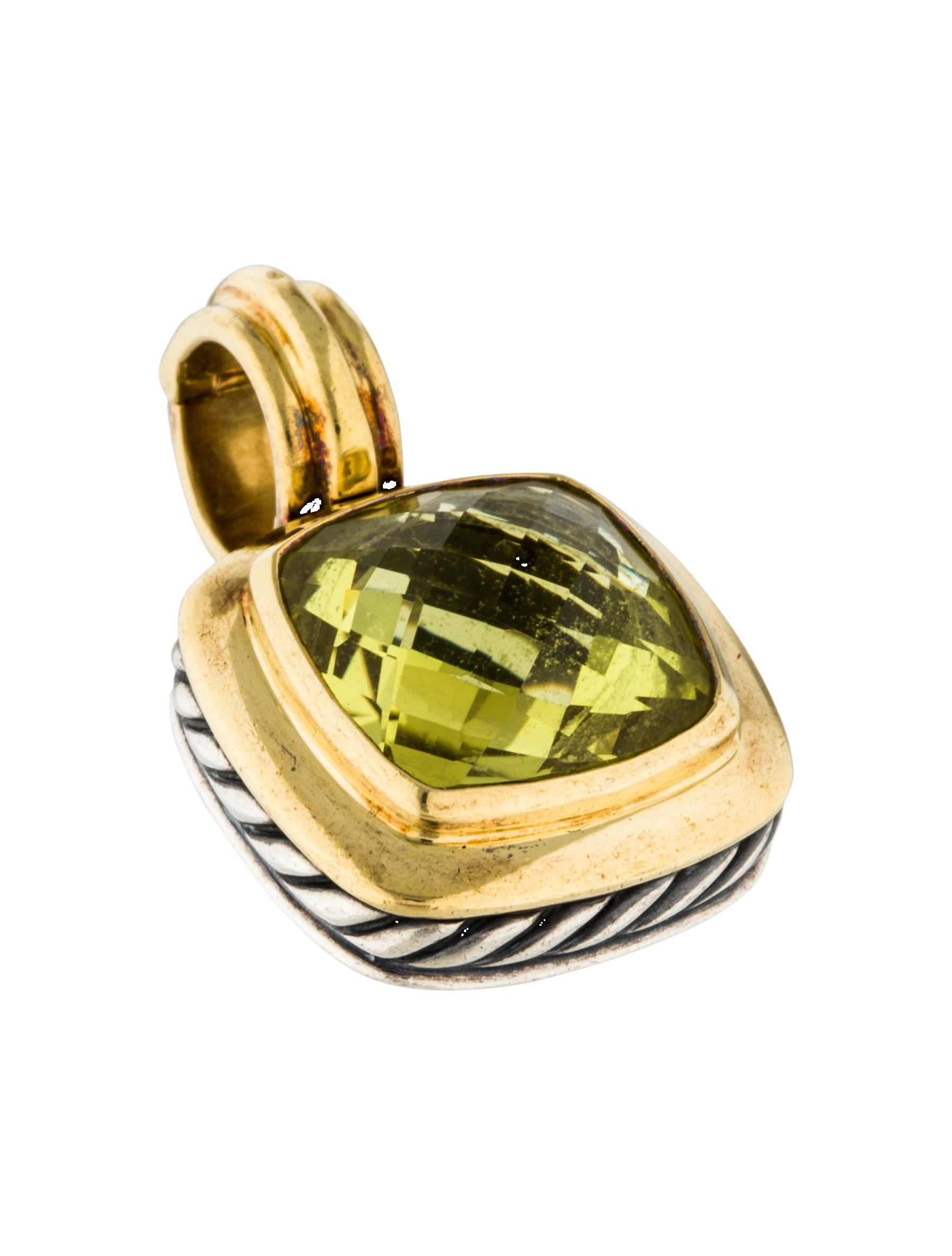 David Yurman TwoTone Peridot Albion Enhancer 18K Yellow Gold Pendant