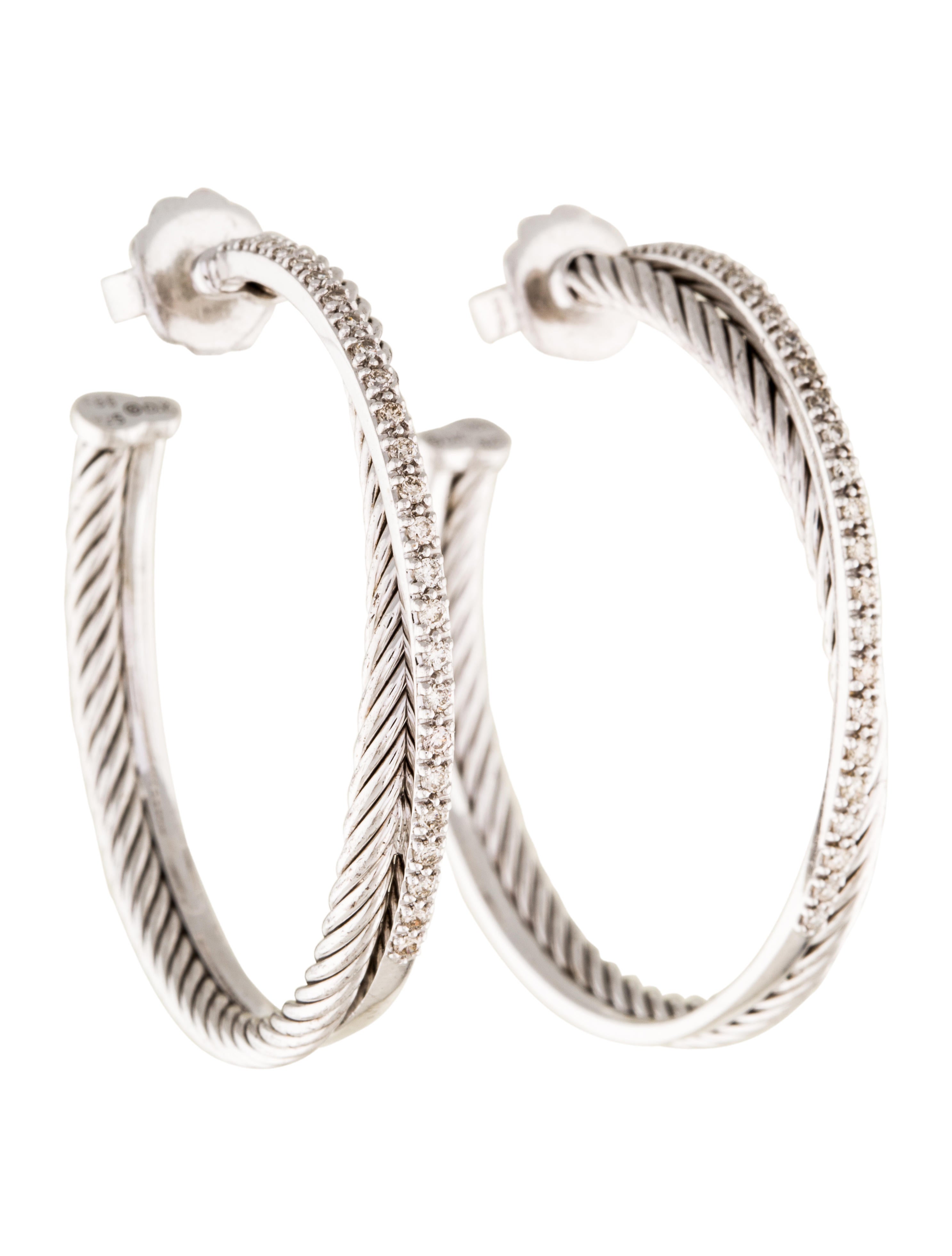 David Yurman Diamond Extra Large Crossover Hoop Earrings Diamond Extra Large Crossover Hoop Earrings