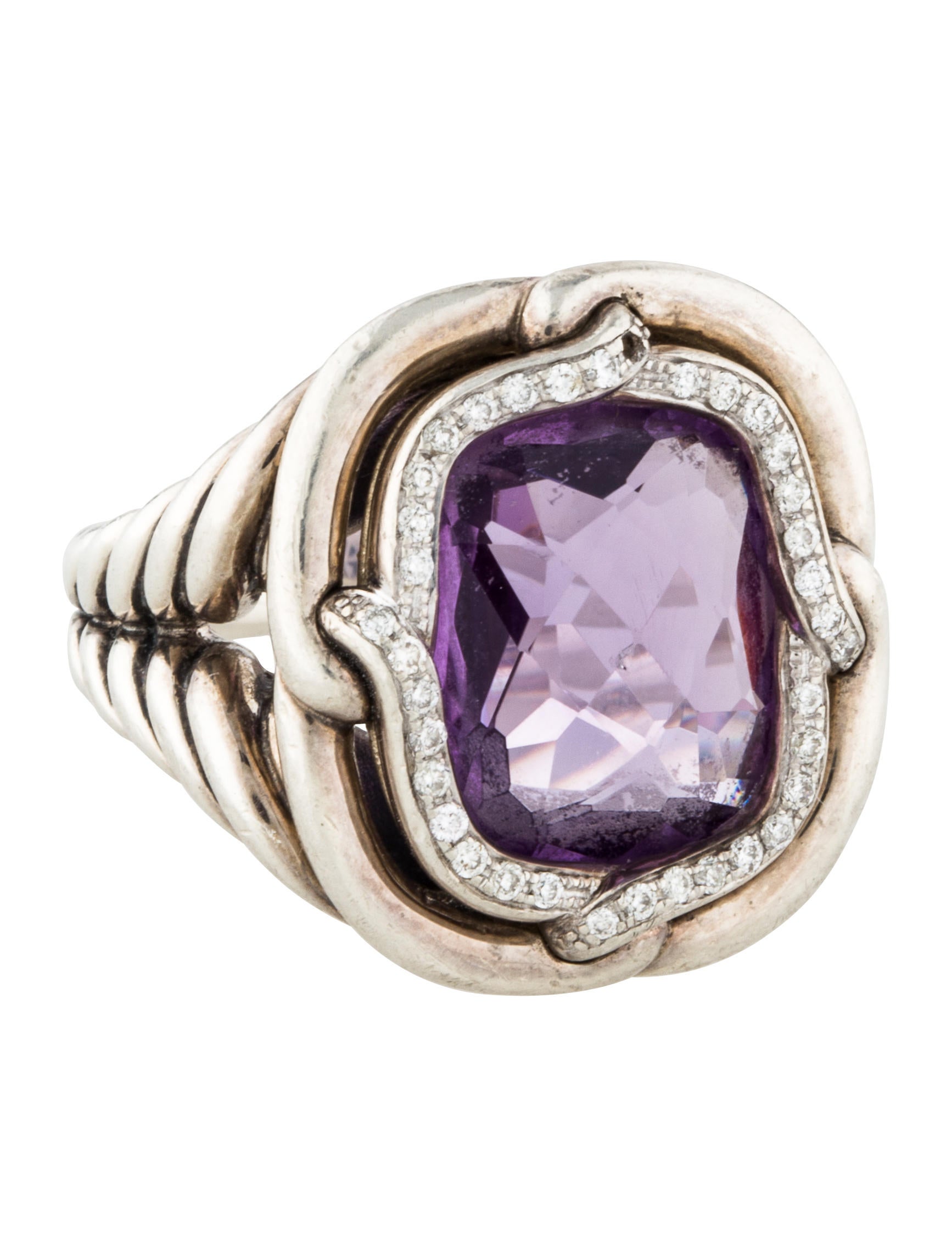 David Yurman Amethyst & Diamond Labyrinth Ring