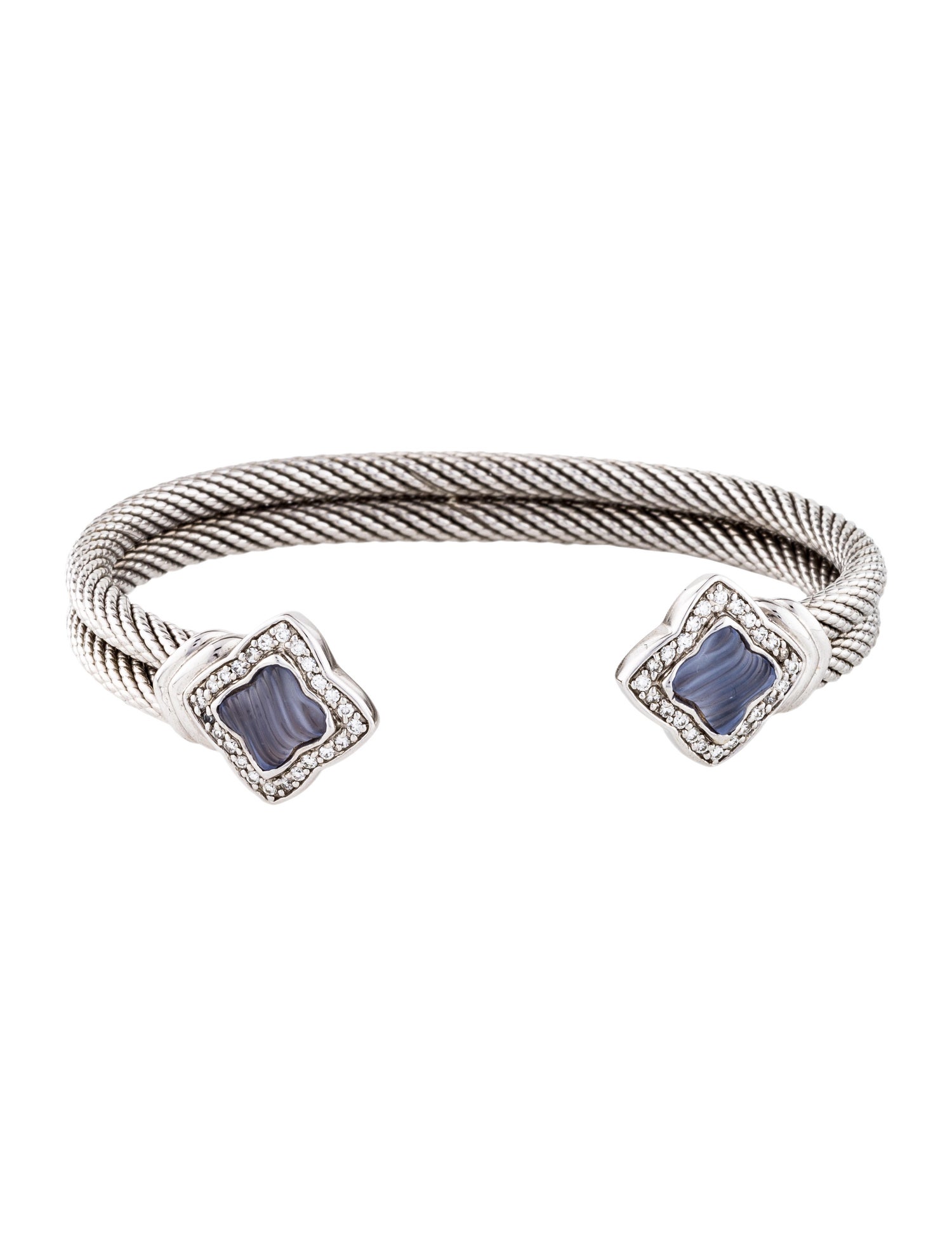 David Yurman 18K Chalcedony & Diamond Quatrefoil Double Cable Bracelet