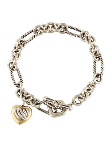 David Yurman Two-Tone Cable Heart Charm Bracelet David Yurman Two-Tone Cable Heart Charm Bracelet